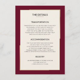 Recepción Simple Burgundy Boda Detalles Tarjeta de Gabinete