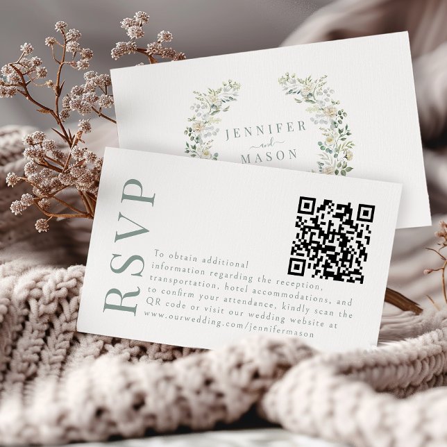 Recepción Simple Greenery Floral Wedding RSVP Tarjeta de cód (Subido por el creador)