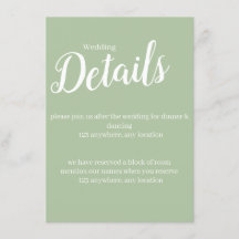 simple tarjeta de gabinete de Boda verde claro