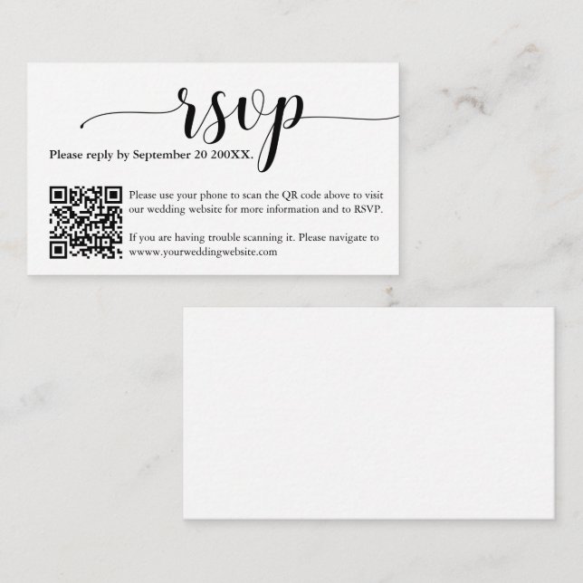 Recepción Simple Wedding Minimal RSVP Sitio Web Tarjeta de C (Anverso / Reverso)