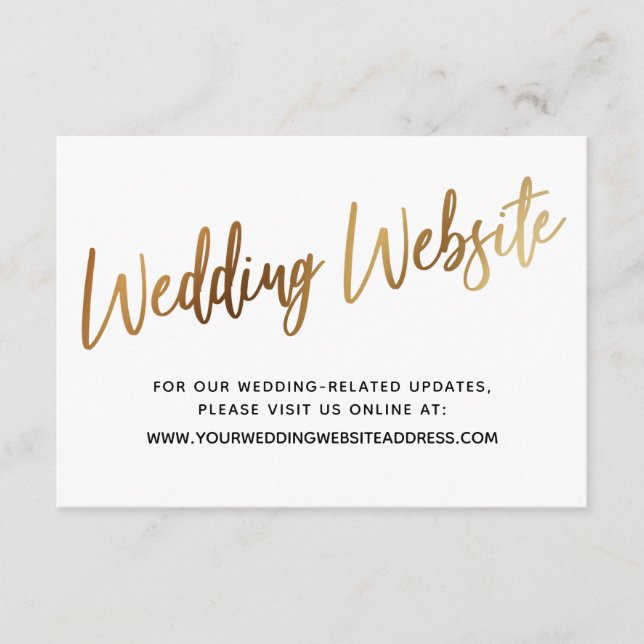 Recepción Sitio web de boda con guión dorado, tarjeta de gua (Anverso)