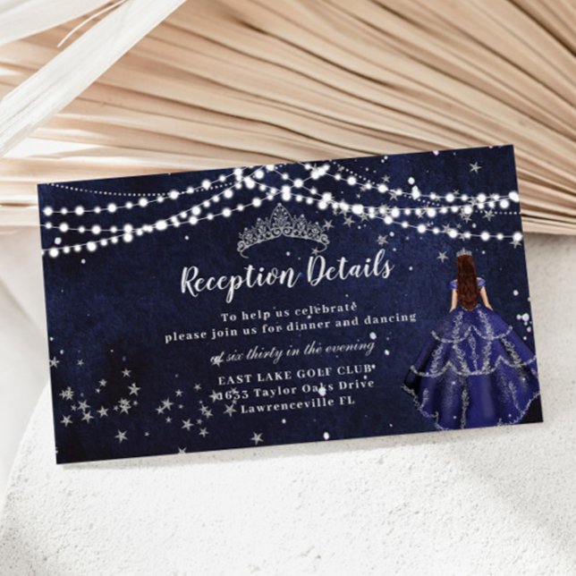 Recepción Starry Night Navy Blue Gown Quinceañera (starry night navy blue quinceanera sweet sixteen birthday reception details enclosure cards printed)