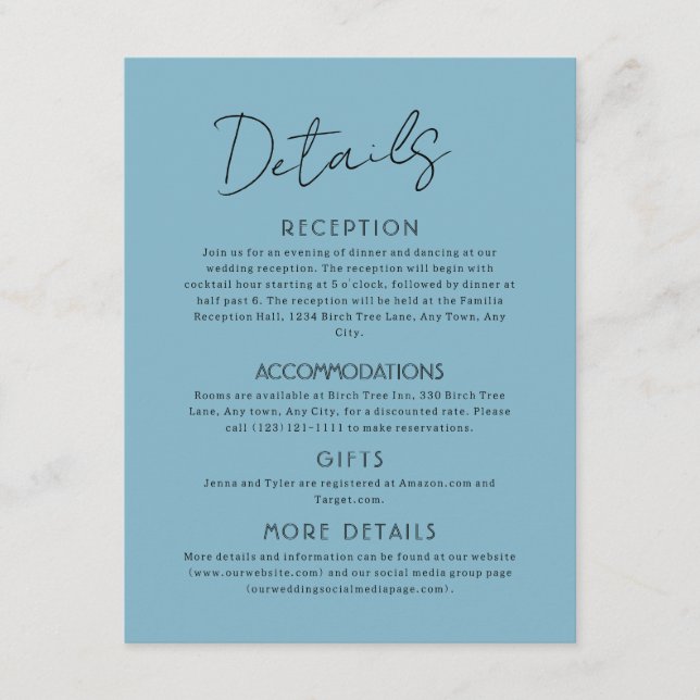 Recepción Tarjeta Celestial Grande de Enclosure para Boda (Anverso)