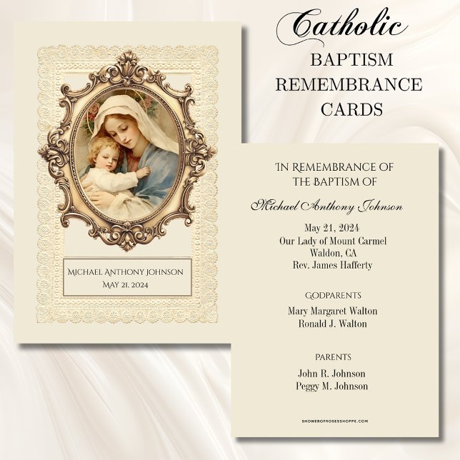 Recepción Tarjeta conmemorativa de bautizo de bebé católico (Subido por el creador)