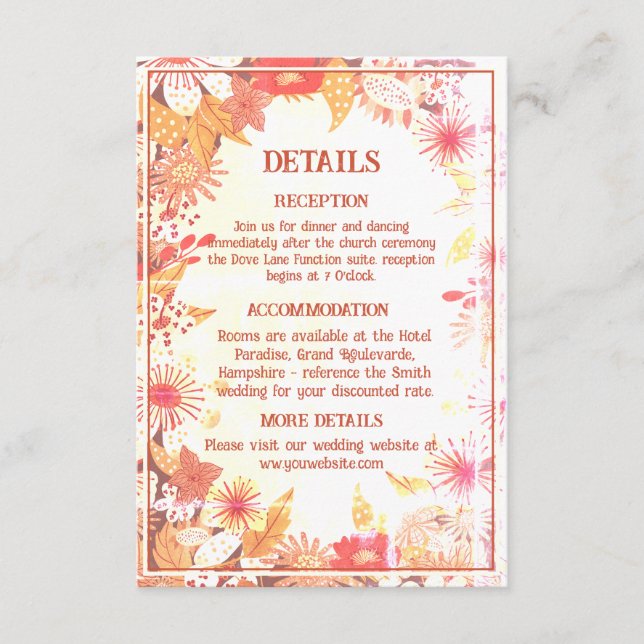 Recepción Tarjeta de acompañamiento de boda Retro de los 70 (Anverso)