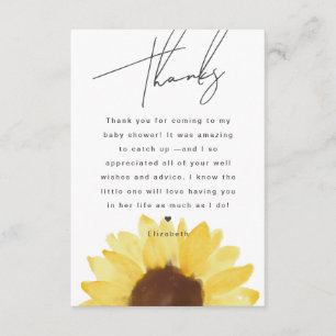 Recepción Tarjeta de agradecimiento a Sunflower Baby Shower