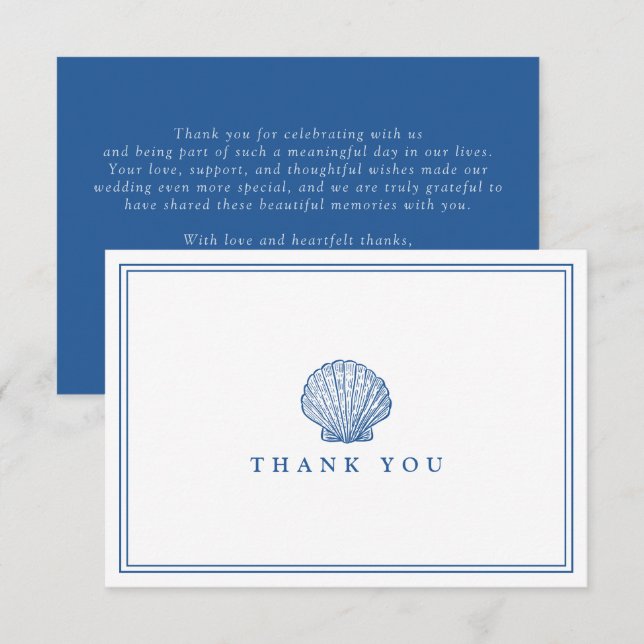 Recepción Tarjeta de agradecimiento de boda con concha de ma (Anverso / Reverso)