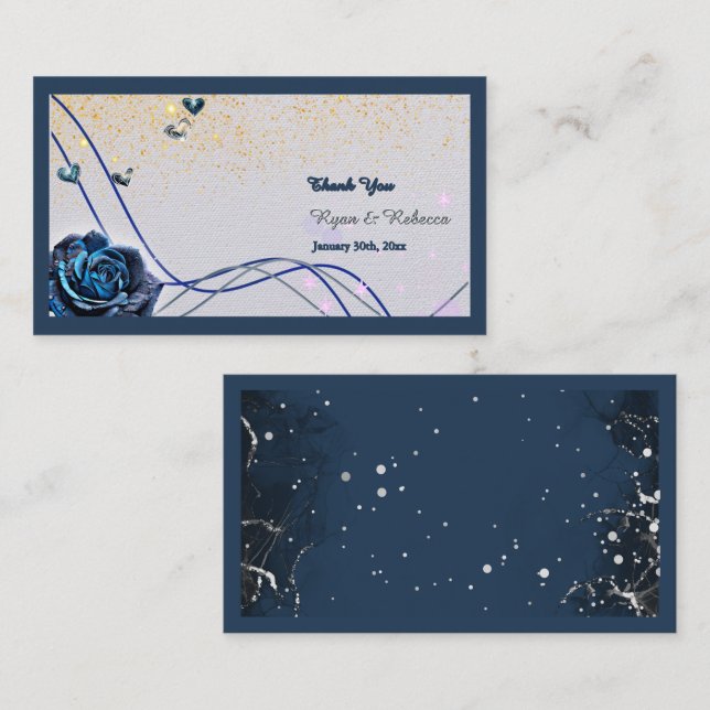 Recepción Tarjeta de agradecimiento de boda Navy Silver Gold (Anverso / Reverso)