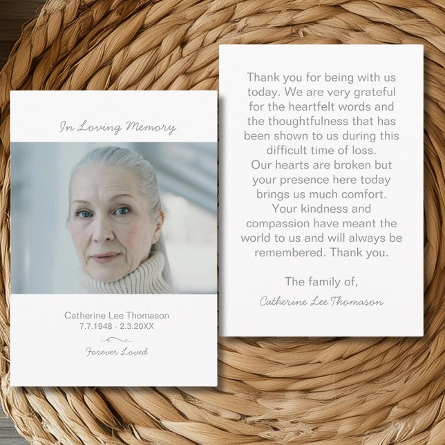 Recepción Tarjeta de agradecimiento de funeral por duelo con (Modern Photo Bereavement Funeral Thank You Card)