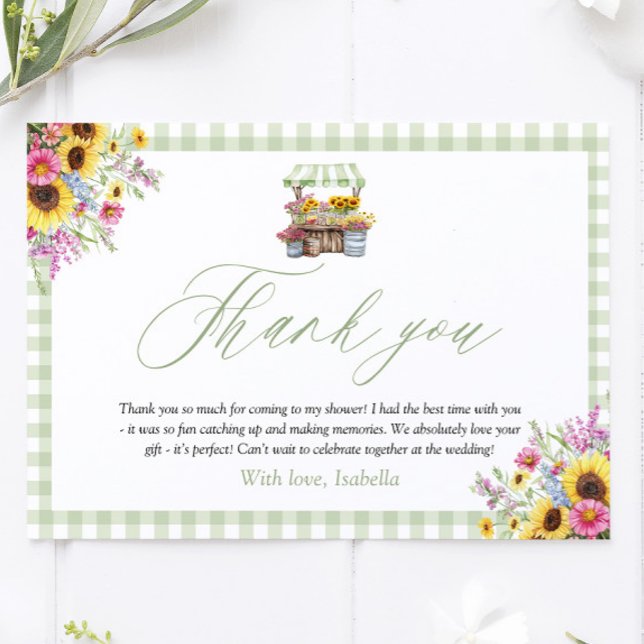 Recepción Tarjeta de agradecimiento Green Gingham Fresh Off  (Green Gingham Fresh Off The Market Thank you Card)