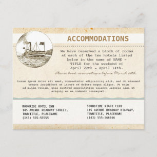 Recepción tarjeta de alojamiento boda con crucero