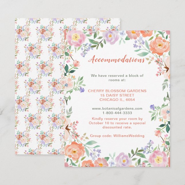 Recepción Tarjeta de alojamiento Boda Floral Primavera Flore (Anverso / Reverso)
