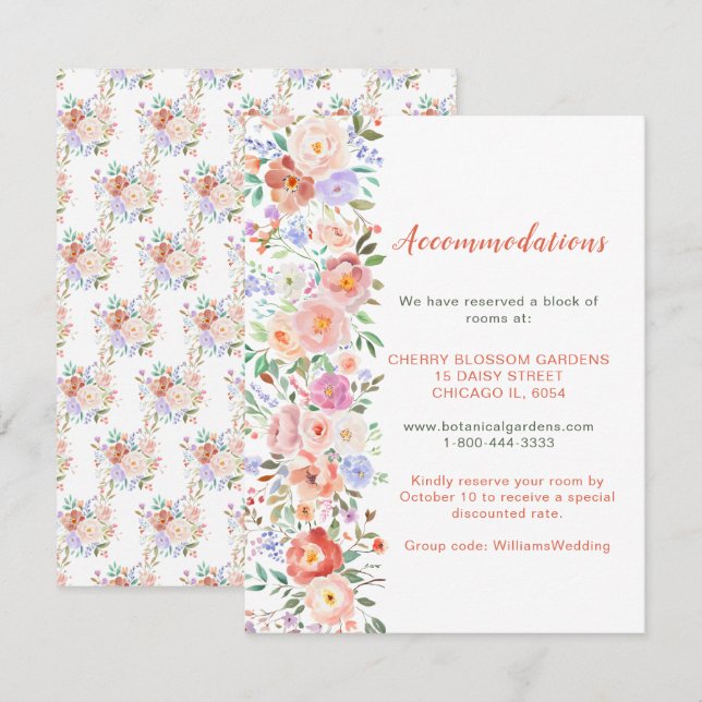 Recepción Tarjeta de alojamiento Boda Floral Primavera Flore (Anverso / Reverso)