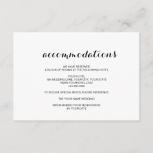 Recepción Tarjeta de alojamiento Boda simple y elegante