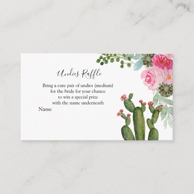 Recepción Tarjeta De Alojamiento De Cactus Undies Raffle (Anverso)