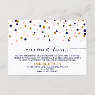 Recepción Tarjeta de alojamiento de puntos de confetti rosad