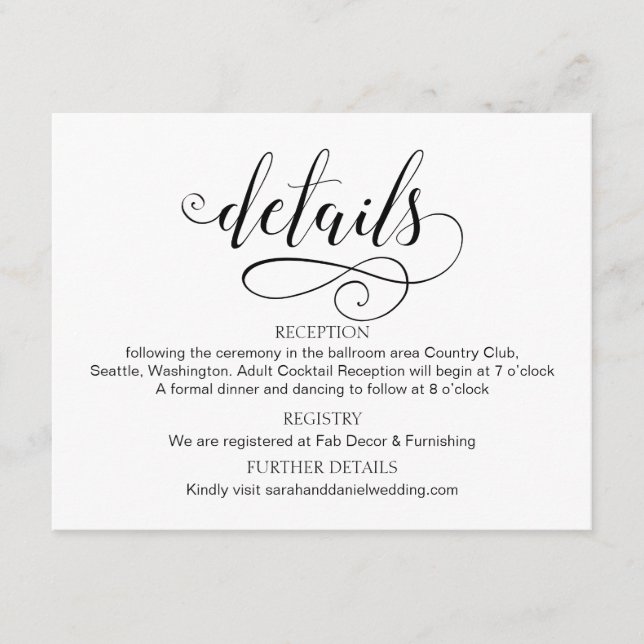 Recepción Tarjeta De Alojamiento De Swirl Typography Boda (Anverso)