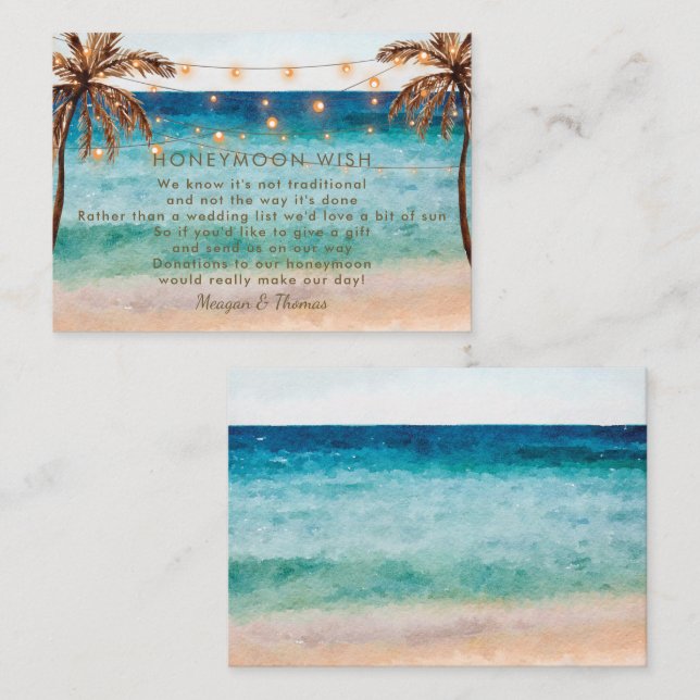 Recepción tarjeta de alojamiento para luna de miel de playa  (Anverso / Reverso)