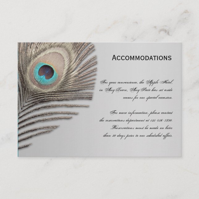 Recepción Tarjeta de alojamiento Peacock de Silver Elegance (Anverso)