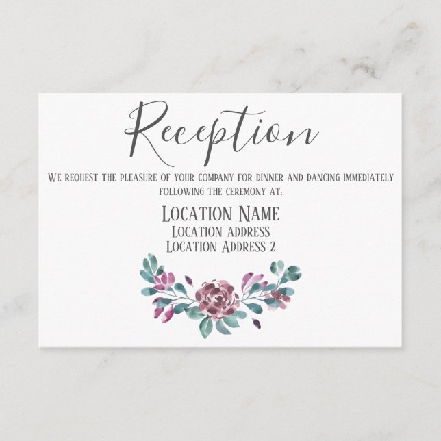 Recepción Tarjeta de alojamiento Purple Peonies floral (Anverso)