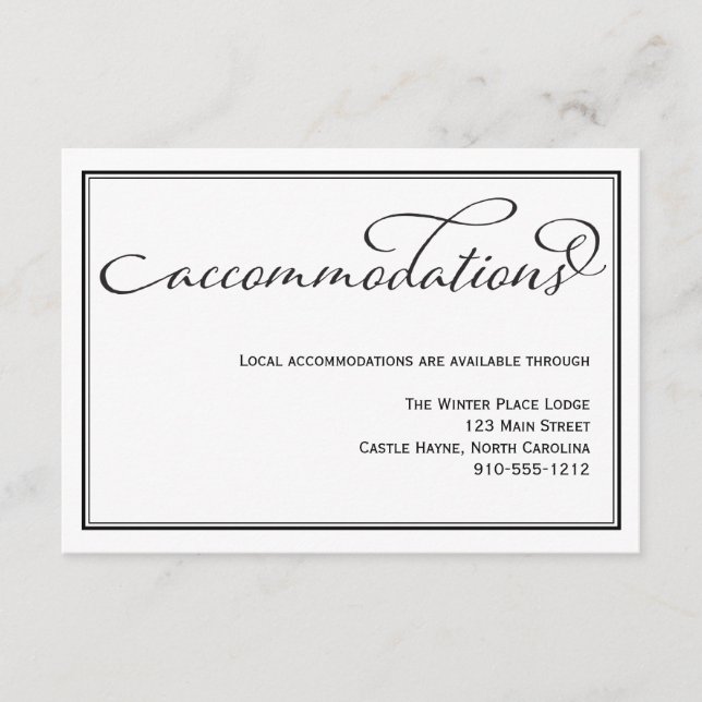 Recepción Tarjeta de alojamiento simple para Bodas de caligr (Anverso)