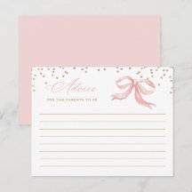 Tarjeta de asesoramiento Baby Shower de color rosa