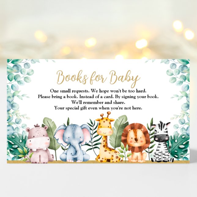 Recepción Tarjeta de Baby Shower Safari Animals para bebés (Safari Baby Shower Books for Baby card)