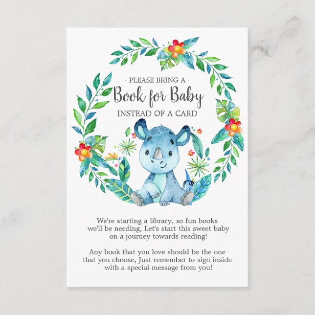 Recepción Tarjeta de bebé para el Baby Shower Jungle Rhino (Anverso)