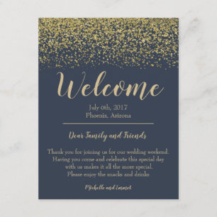 Recepción Tarjeta de bienvenida de hotel de boda azul marino