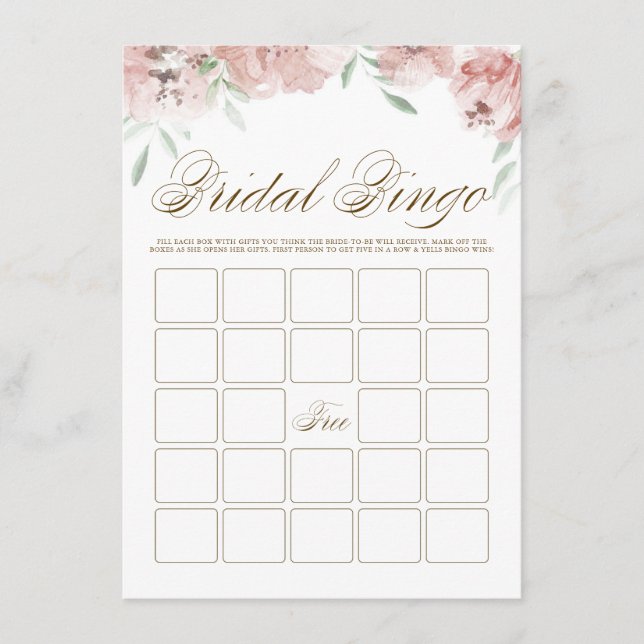 Recepción Tarjeta de bingo Mauve Rubor Pink Flowers Bridal S (Anverso)