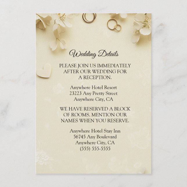 Recepción Tarjeta de Boda beige sencilla y elegante (Anverso)