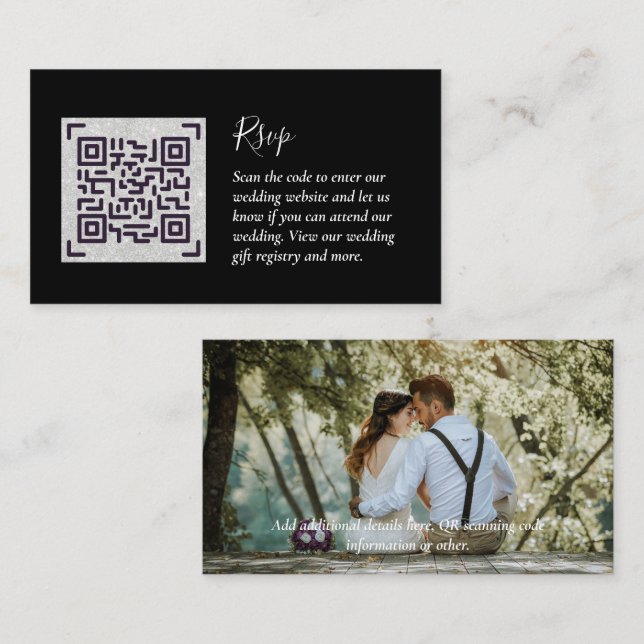 Recepción Tarjeta de boda con código QR de RSVP de LeahG con (Anverso / Reverso)