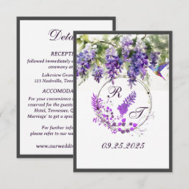 Recepción Tarjeta de Boda con temas de glicinia morada