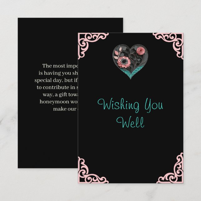 Recepción Tarjeta de boda Corazón con plumas  Tarjeta de aco (Anverso / Reverso)