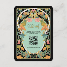 Recepción Tarjeta de Boda de código QR de Art Nouveau negro