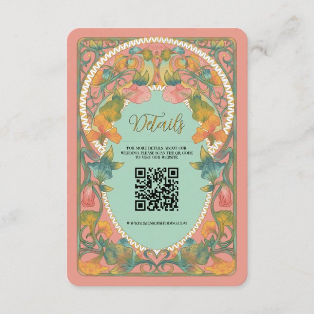 Recepción Tarjeta de Boda de código QR de estilo Art Nouveau (Anverso)