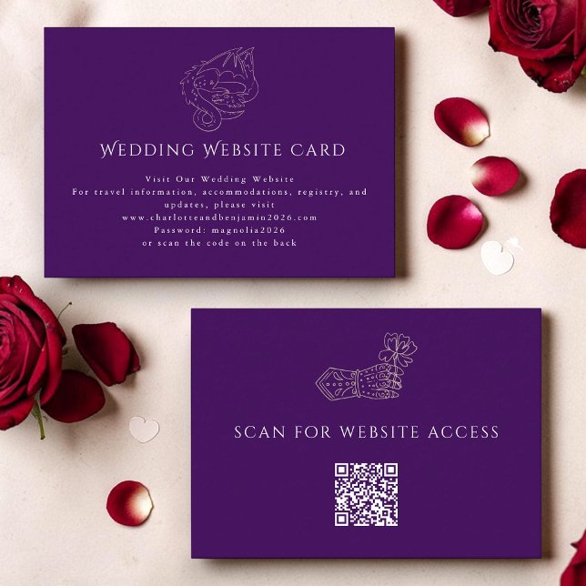 Recepción Tarjeta de Boda de Dragón | Código QR | Oro Púrpur (Subido por el creador)