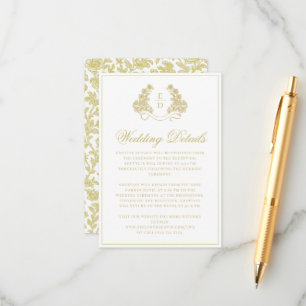 Recepción Tarjeta de Boda Elegante Cresta Monograma Azul Mar
