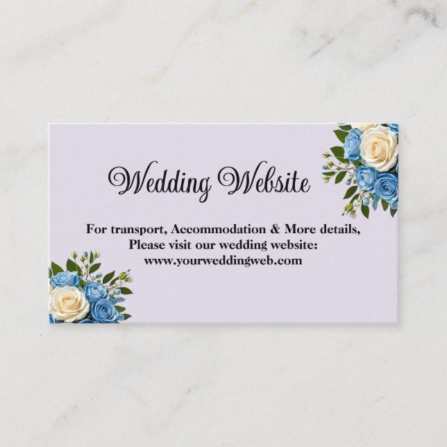 Recepción Tarjeta de Boda floral azul y blanca (Anverso)