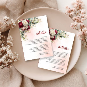 Recepción Tarjeta de boda floral dorada con rubor de borgoña