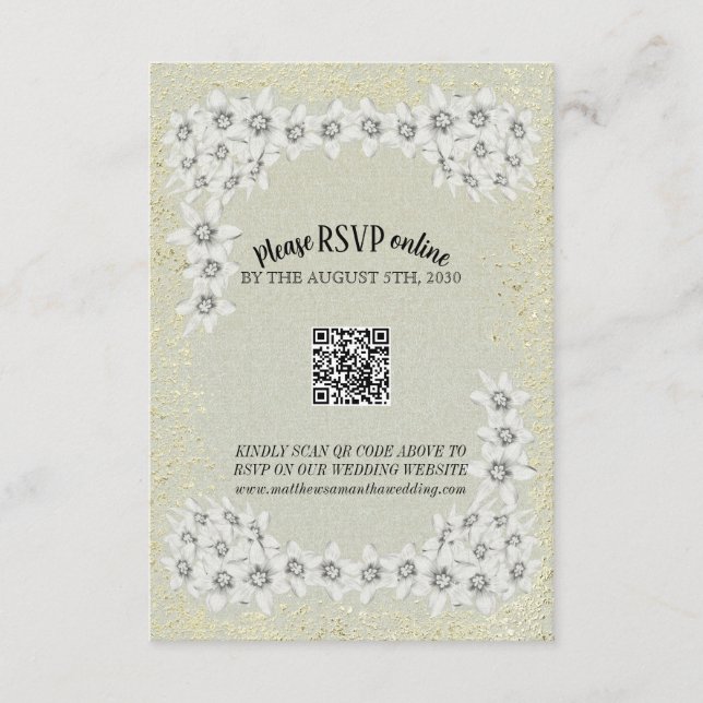 Recepción Tarjeta de Boda floral dorada personalizado (Anverso)