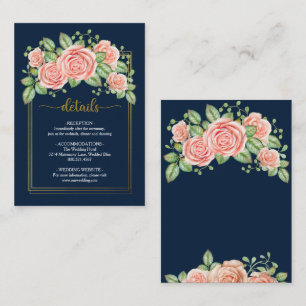Recepción Tarjeta de Boda floral Navy Blue Gold Rubor