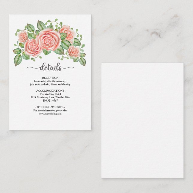 Recepción Tarjeta de Boda floral rosa Rubor (Anverso / Reverso)