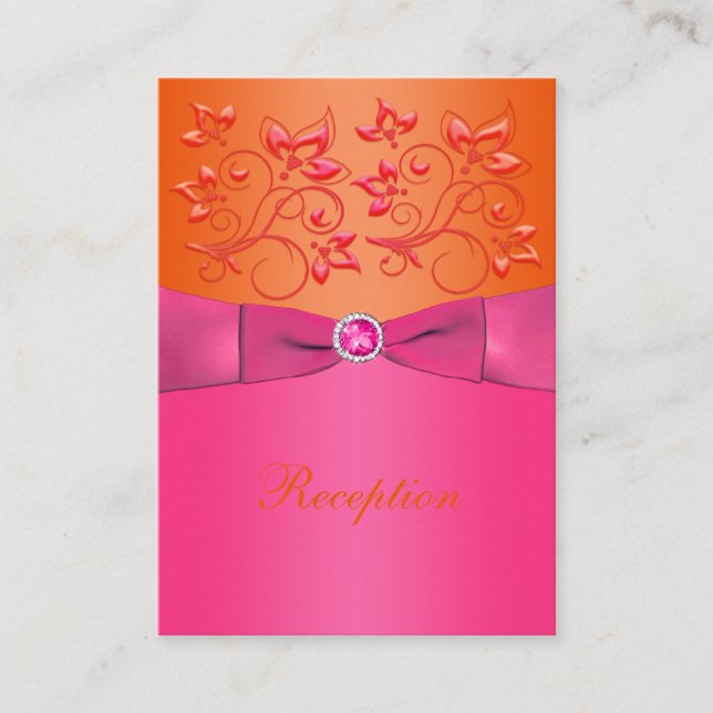 Recepción Tarjeta de Boda floral rosa y Naranja (Anverso)
