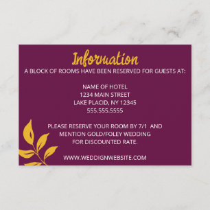 Recepción Tarjeta de Boda Gold Leaf