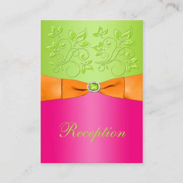 Recepción Tarjeta de Boda Lime Floral rosa, Naranja (Anverso)