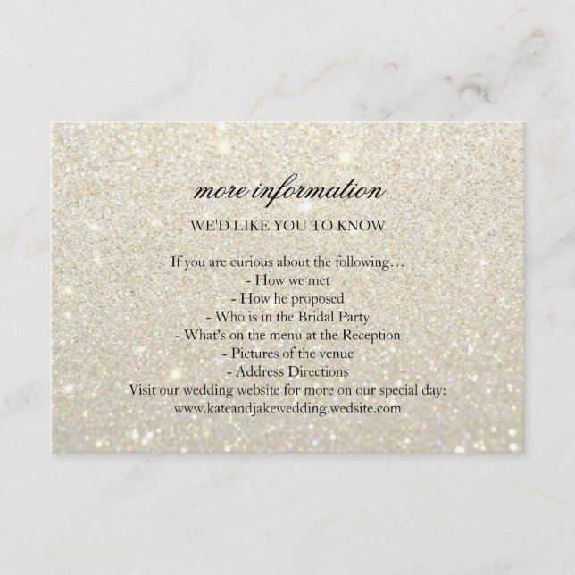 Recepción Tarjeta de Boda Más Info - Glit Fab Oro Blanco (Anverso)