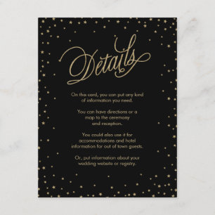 Recepción Tarjeta de Boda negro Gold Stars