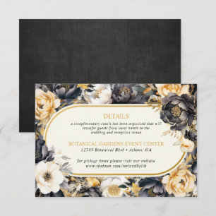 Recepción Tarjeta de Boda Peonies Black White & Gold