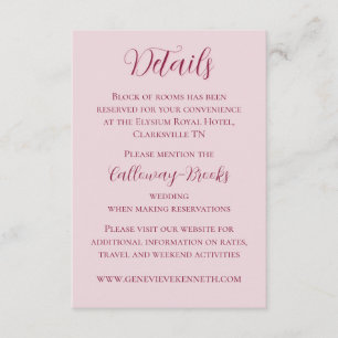 Recepción Tarjeta de Boda rojo Rubor Pink and Crimson